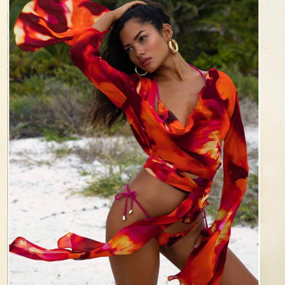 Rat & Boa Tops - Rat & Boa Fantini Blouse Top Shirt Silk Medium Red Orange Fire Wrap Bikini